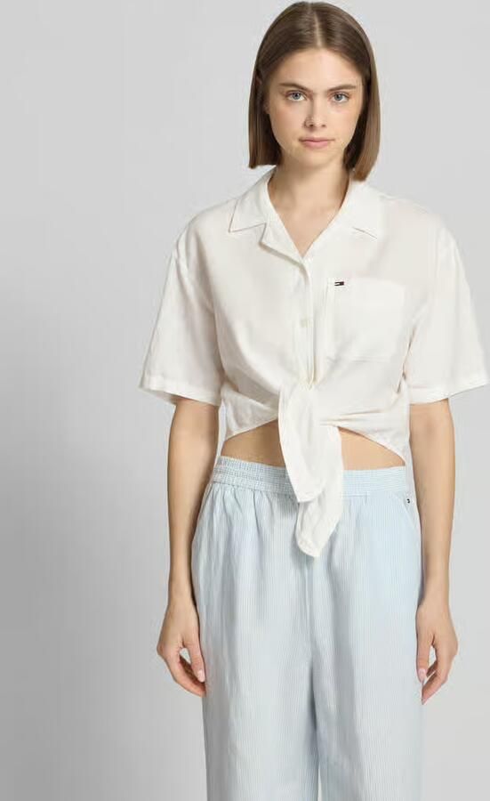 Tommy Jeans regular fit linnen blouse van mix van linnen met strikdetail - Foto 6
