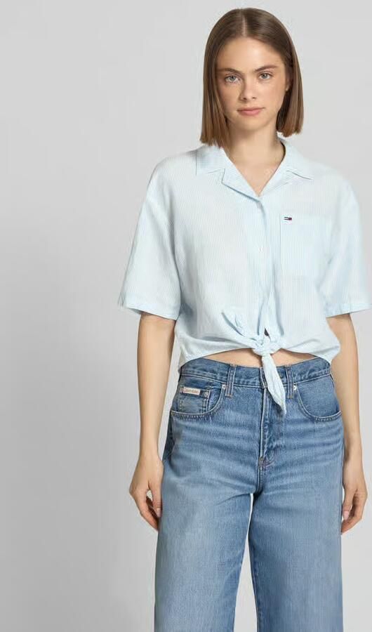 Tommy Jeans regular fit linnen blouse van mix van linnen met strikdetail - Foto 7