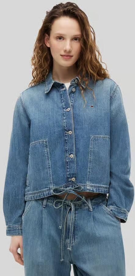 Tommy Jeans relaxed fit jeansjack van mix van katoen en linnen met tunnelkoord - Foto 6