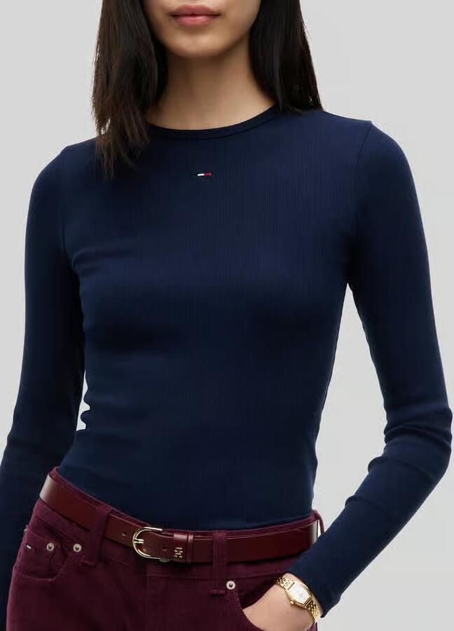 TOMMY JEANS Shirt met lange mouwen Slim Essential Rib Longsleeve Rippshirt