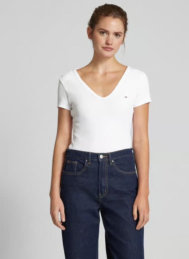 Tommy Jeans Slimme Geribbelde Katoenen Stretch T-Shirt White Dames - Foto 2