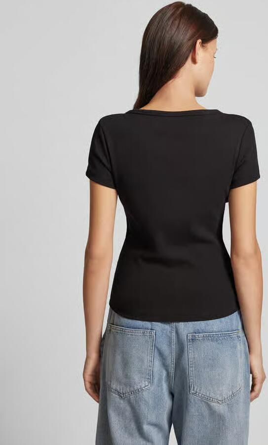 Tommy Jeans Slim Geribbelde Katoenen Stretch T-Shirt Black Dames