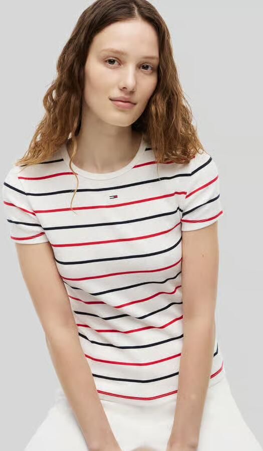 Tommy Jeans slim fit T-shirt van katoenmix in ribtricot