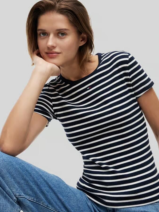 Tommy Jeans slim fit T-shirt van katoenmix in ribtricot