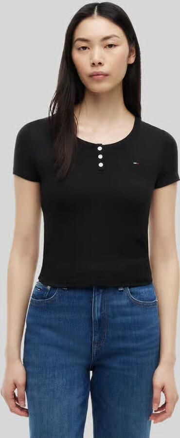 Tommy Jeans Slim fit T-shirt van katoenmix met henley-hals - Foto 3