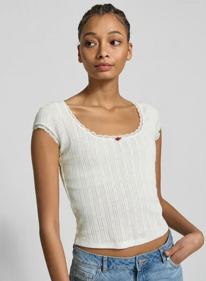 Tommy Jeans T-shirt in gebreide look model 'POINTELLE' - Foto 2