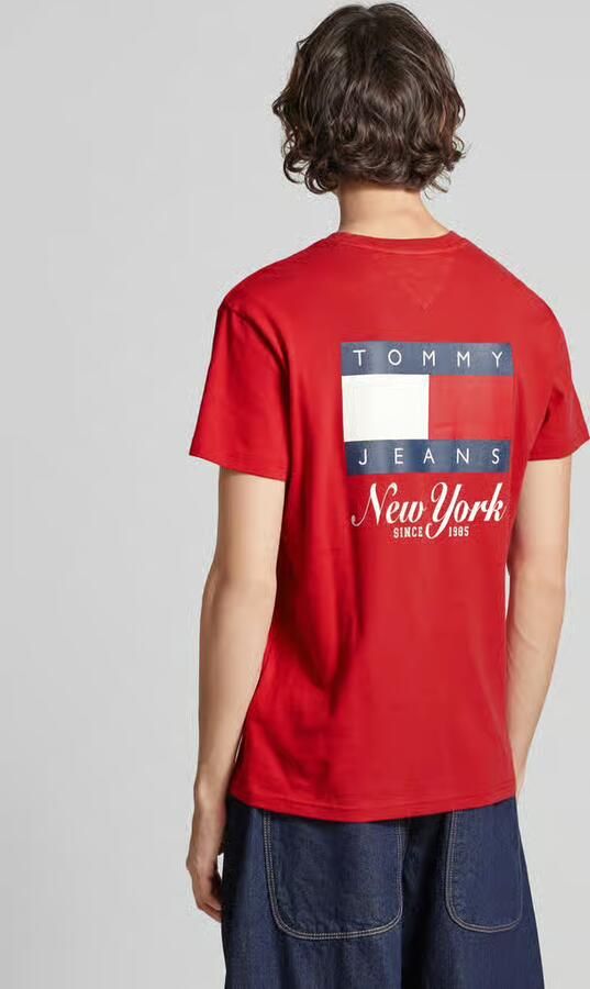 Tommy Jeans Rood Logo Katoenen T-shirt Red Heren