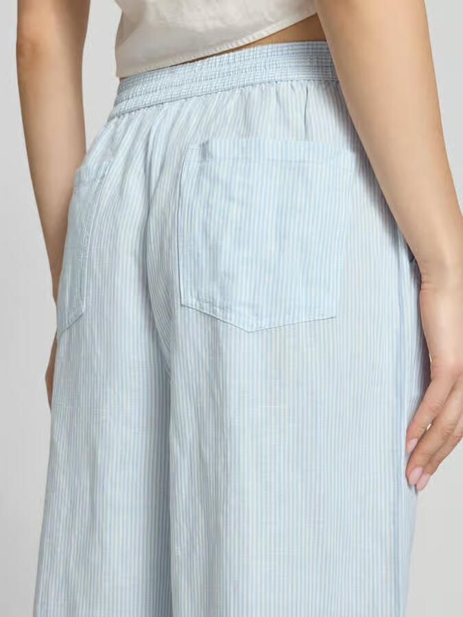 Tommy Jeans wide leg high waist gestreepte casual broek met linnen lichtblauw - Foto 4