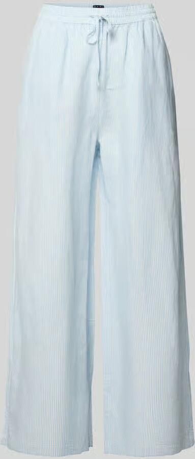 Tommy Jeans wide leg high waist gestreepte casual broek met linnen lichtblauw - Foto 5