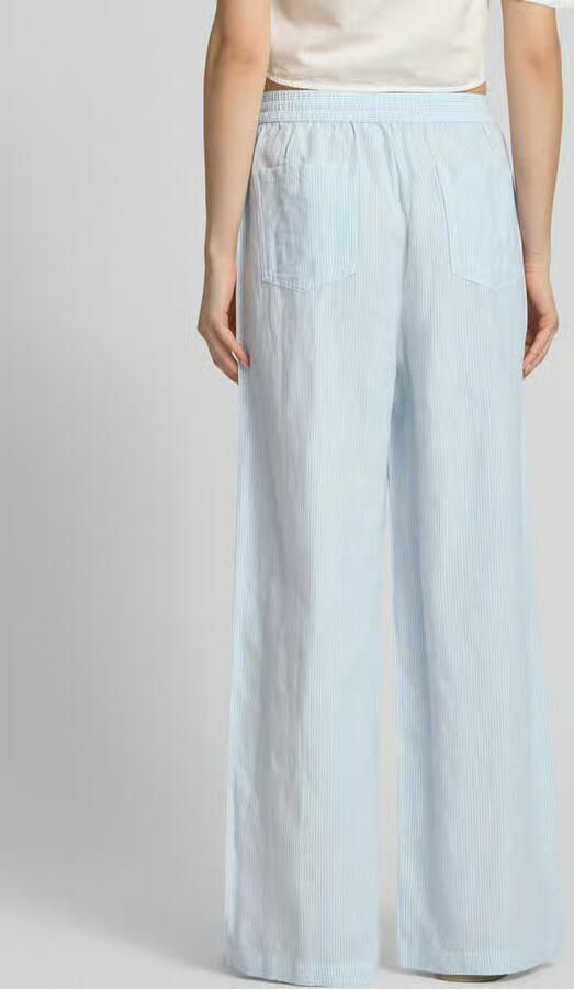 Tommy Jeans wide leg high waist gestreepte casual broek met linnen lichtblauw - Foto 6