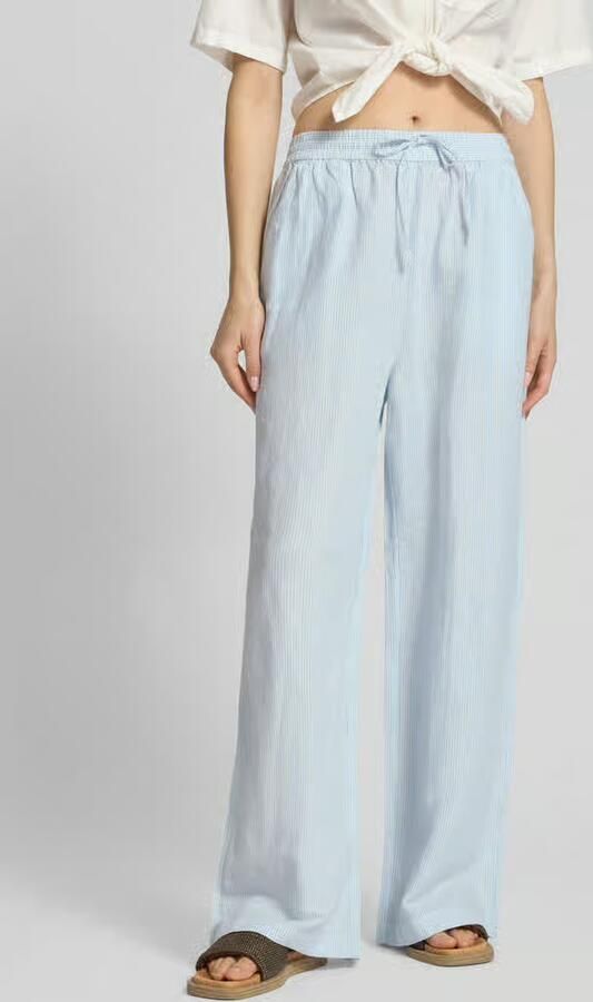 Tommy Jeans wide leg high waist gestreepte casual broek met linnen lichtblauw - Foto 5