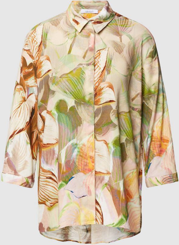 Toni Dress Blouse van linnenmix met all-over motief model 'CLAY'