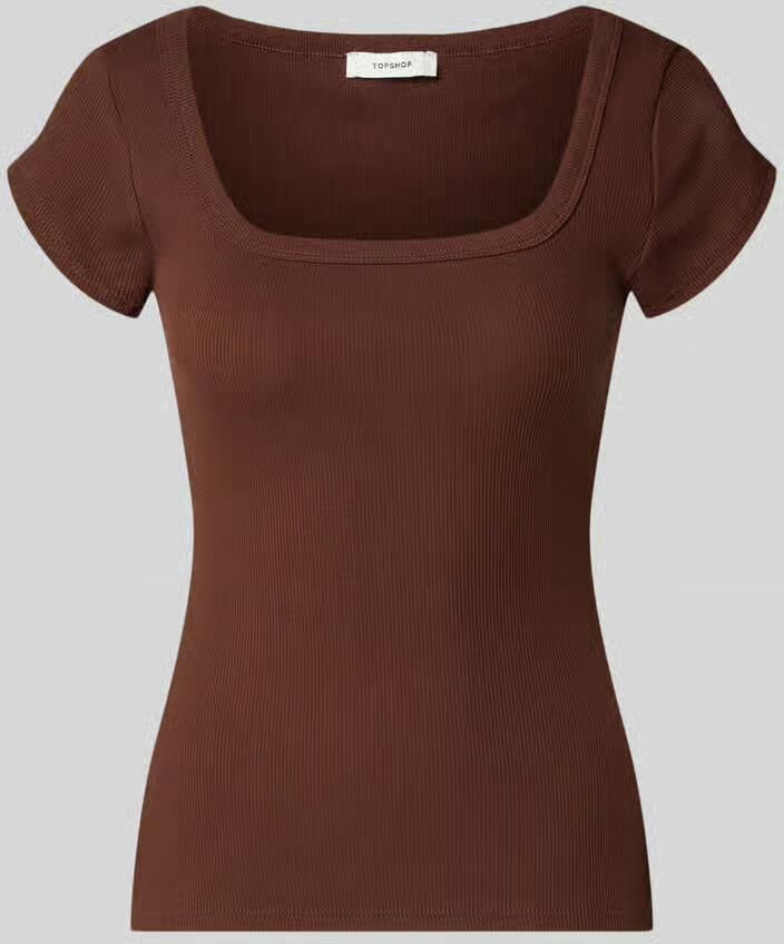 Topshop T-shirt in riblook met vierkante hals model 'METTE' - Foto 2