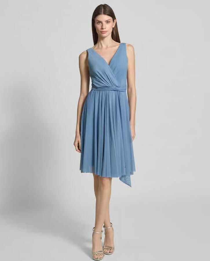 TROYDEN COLLECTION Knielange cocktailjurk in wikkellook
