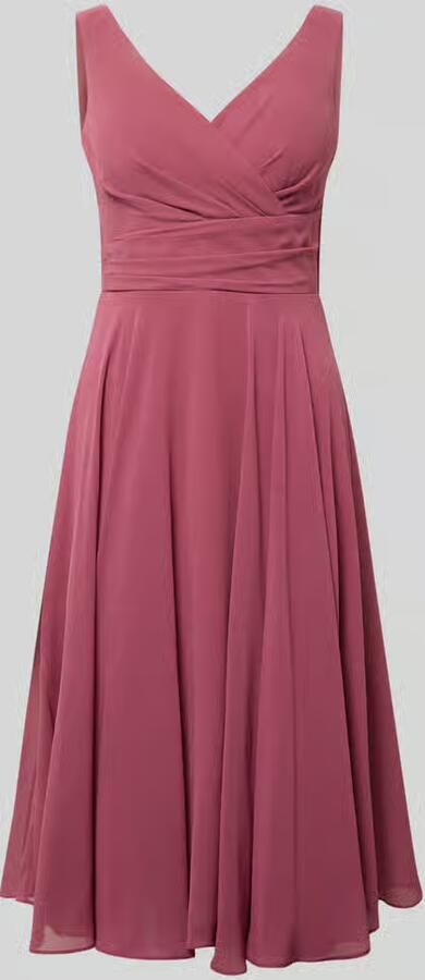 TROYDEN COLLECTION Knielange cocktailjurk van Chiffon met V-hals