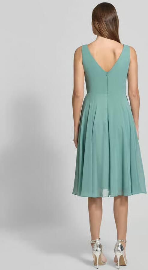 TROYDEN COLLECTION Knielange cocktailjurk van Chiffon met V-hals
