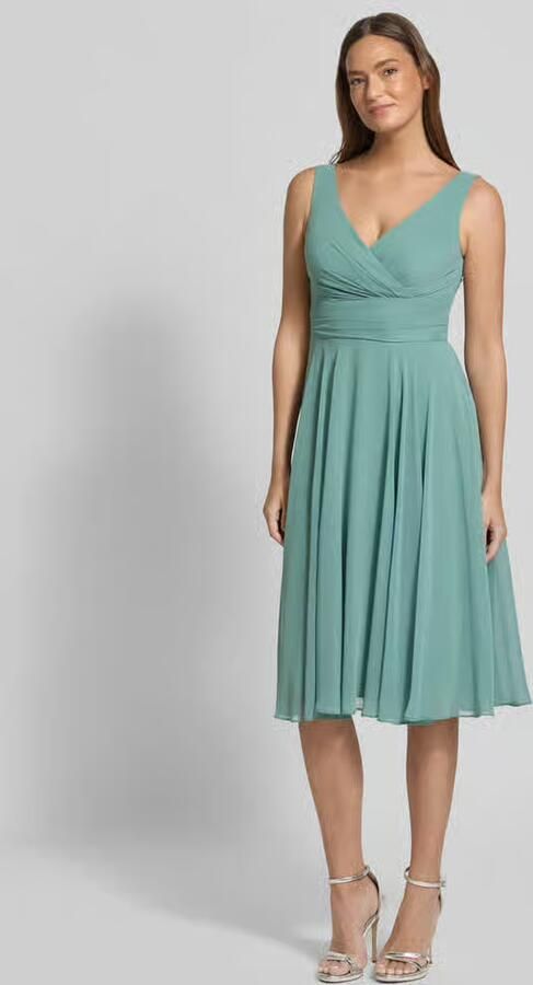 TROYDEN COLLECTION Knielange cocktailjurk van Chiffon met V-hals - Foto 3