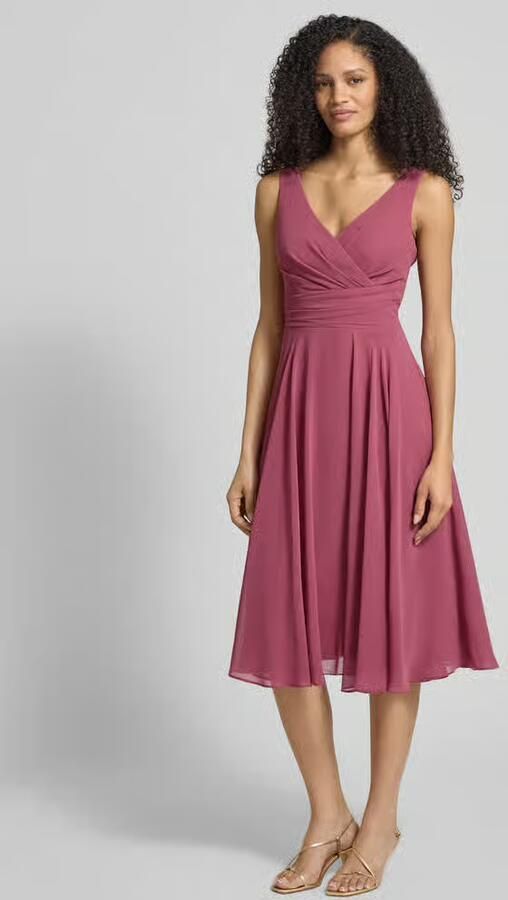 TROYDEN COLLECTION Knielange cocktailjurk van Chiffon met V-hals - Foto 2
