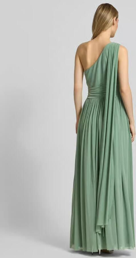 TROYDEN COLLECTION Maxi-jurk in one-shoulder look met tailleband - Foto 3