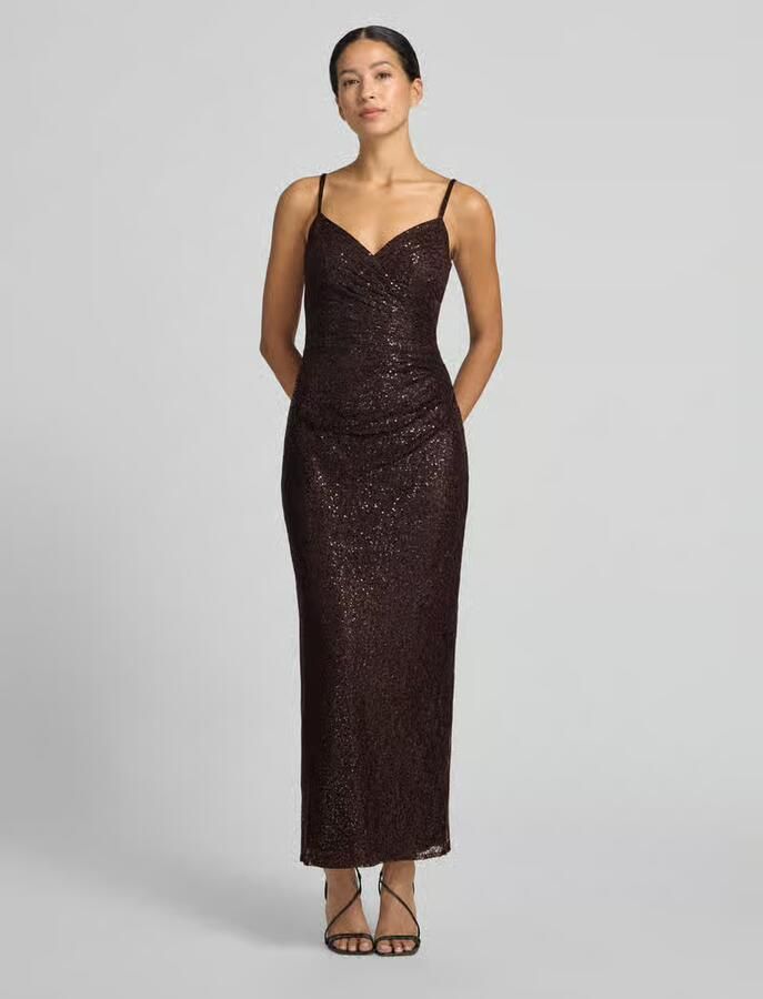 TROYDEN COLLECTION Midi-jurk met pailletten en v-hals - Foto 3