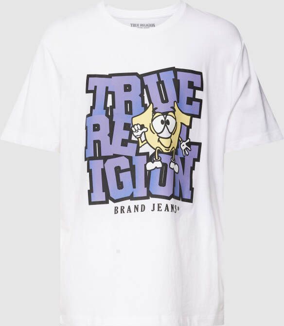 True Religion T-shirt met label- en motiefprint model 'RELAXED OMBRE SHOEY LOGO'