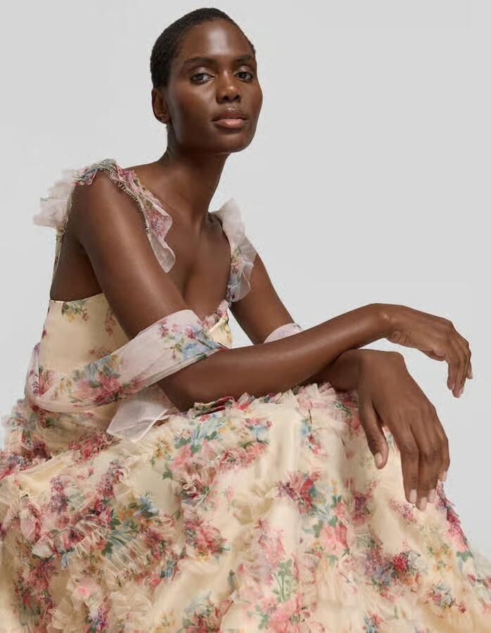 Unique maxi-jurk met ruches in laagjeslook