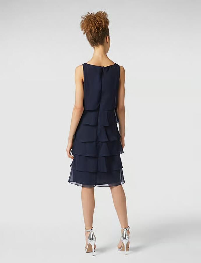 Vera Mont Gerimpelde Chiffon Cocktailjurk Blue Dames