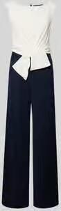 Vera Mont jumpsuit met knoopdetail donkerblauw wit - Foto 2