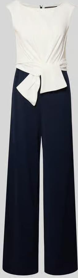 Vera Mont jumpsuit met knoopdetail donkerblauw wit - Foto 4