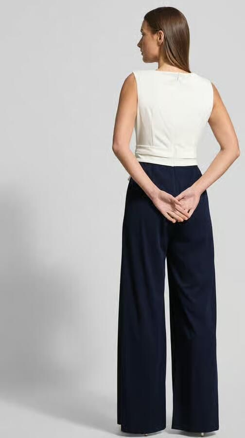 Vera Mont jumpsuit met knoopdetail donkerblauw wit - Foto 3