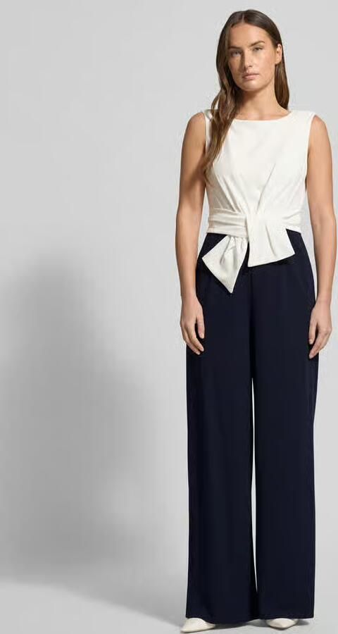 Vera Mont jumpsuit met knoopdetail donkerblauw wit - Foto 4