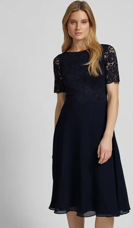 Vera Mont A-lijn jurk met kant donkerblauw - Foto 3