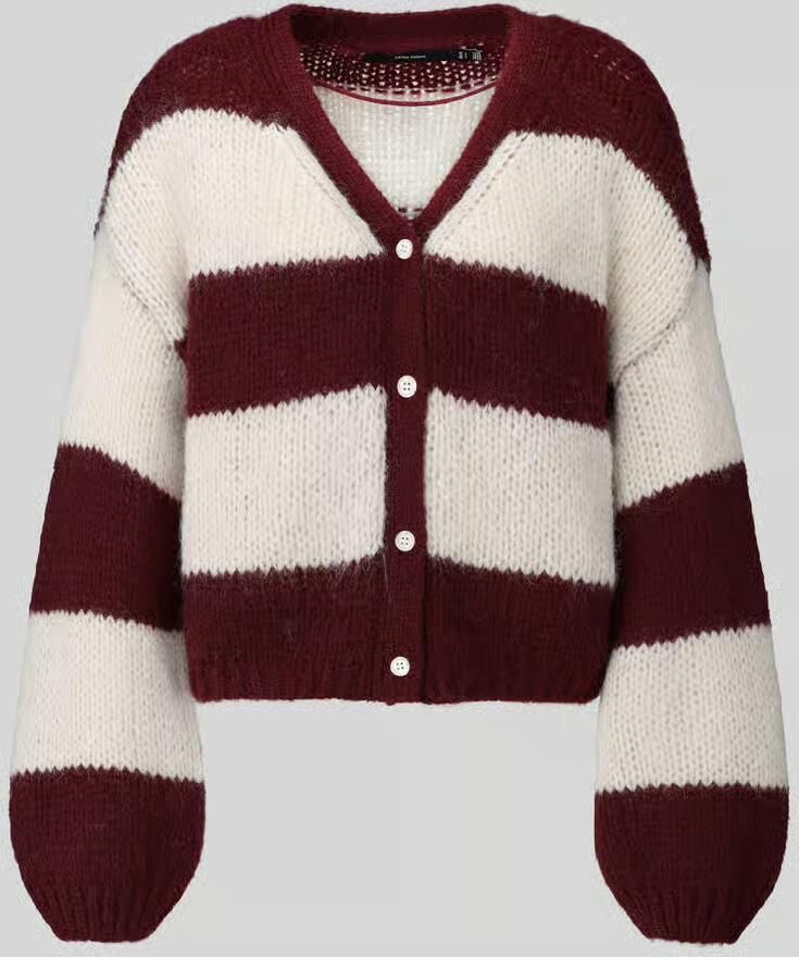 VERO MODA gebreid gestreept vest donkerrood ecru - Foto 4