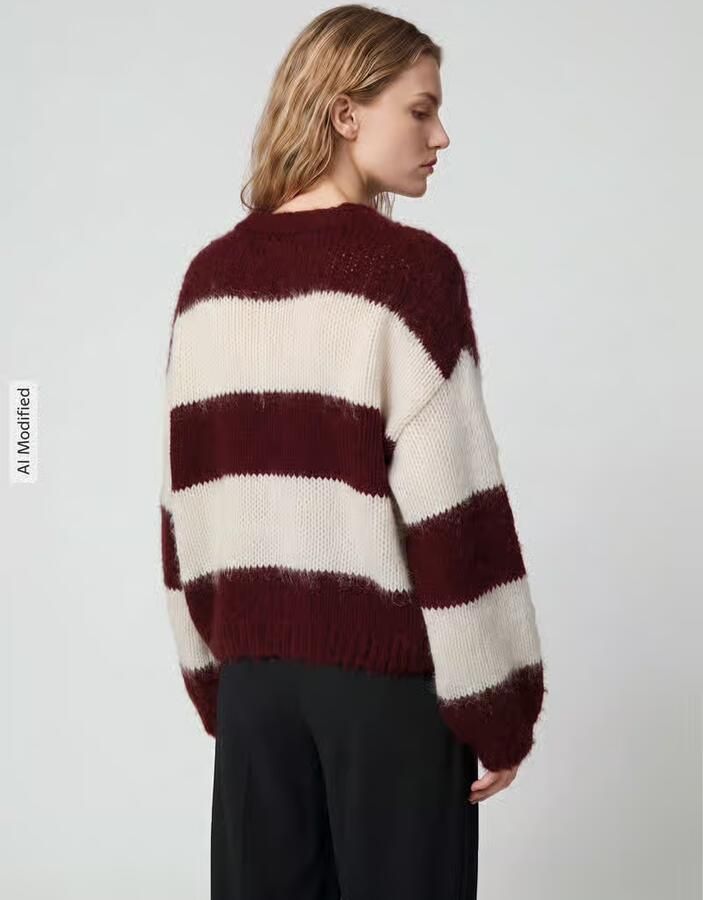 VERO MODA gebreid gestreept vest donkerrood ecru - Foto 6