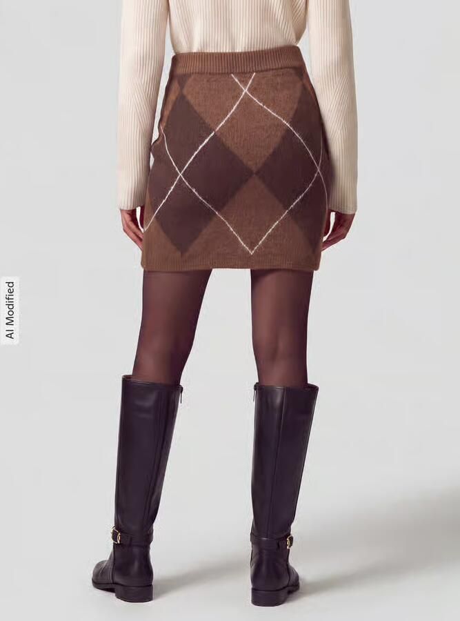 VERO MODA gebreide geruite korte rok bruin - Foto 4