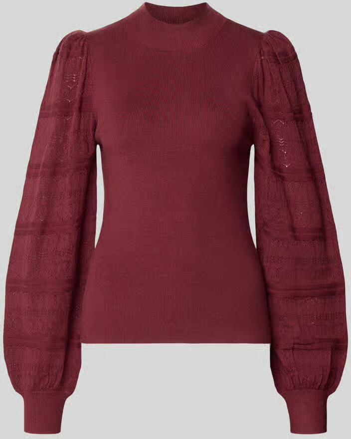 VERO MODA rechtvallende gebreide trui met borduursels donkerrood - Foto 3