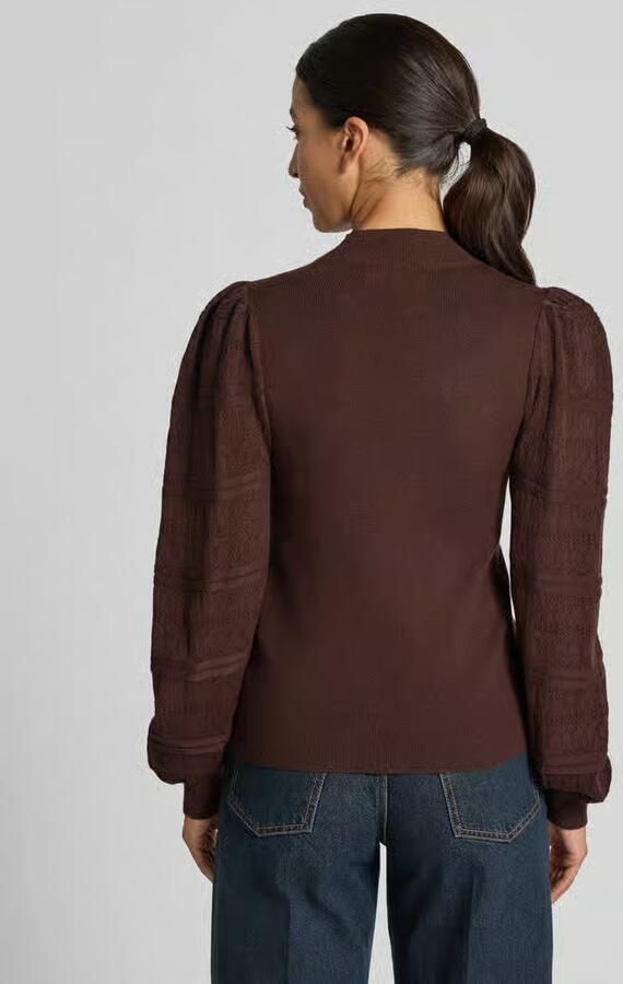 VERO MODA rechtvallende gebreide trui met borduursels donkerbruin - Foto 4