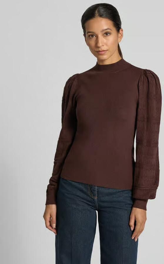 VERO MODA rechtvallende gebreide trui met borduursels donkerbruin - Foto 5