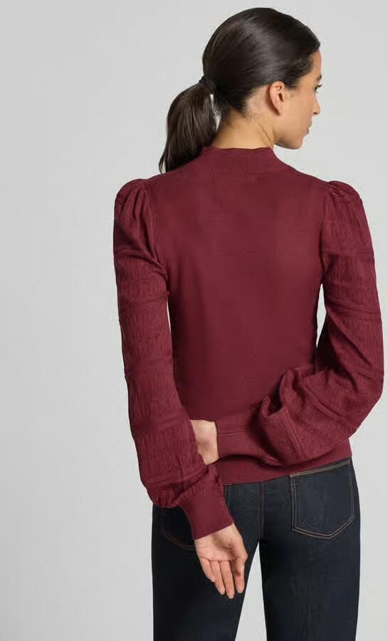 VERO MODA rechtvallende gebreide trui met borduursels donkerrood - Foto 4