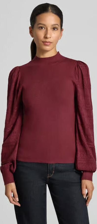 VERO MODA rechtvallende gebreide trui met borduursels donkerrood - Foto 5