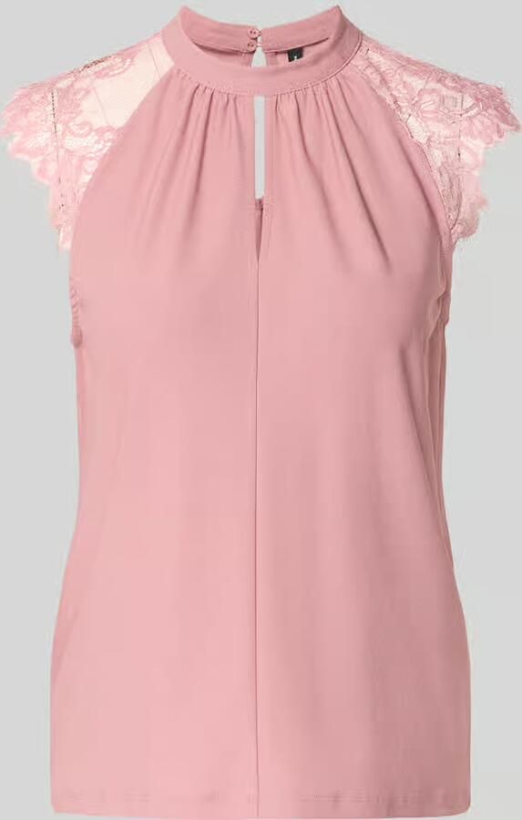 Vero Moda Regular Fit blouse met korte mouwen met semitransparente garnering model 'MILLA' - Foto 3