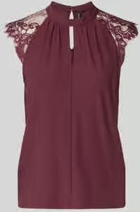Vero Moda Regular Fit blouse met korte mouwen met semitransparente garnering model 'MILLA' - Foto 4