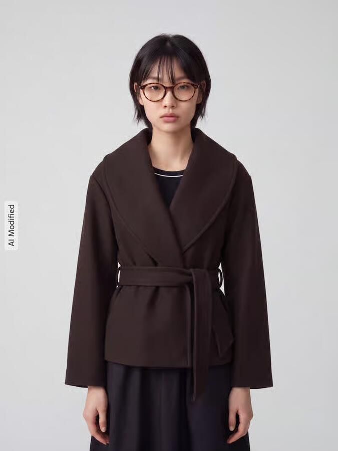 Vero Moda Regular fit teddy- webbontjas met strikceintuur model 'ANNE' - Foto 12