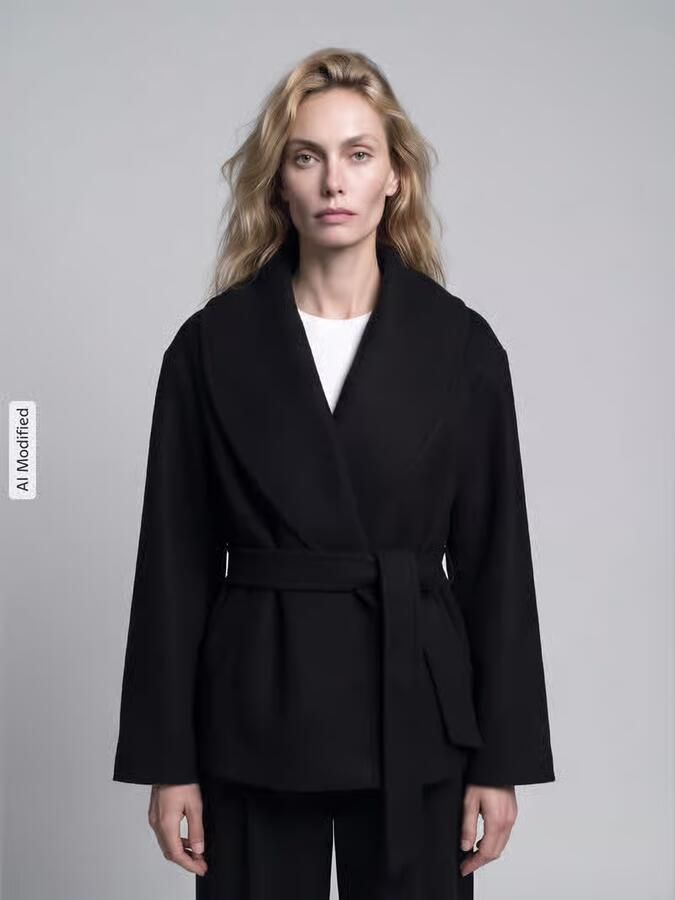 Vero Moda Regular fit teddy- webbontjas met strikceintuur model 'ANNE' - Foto 7