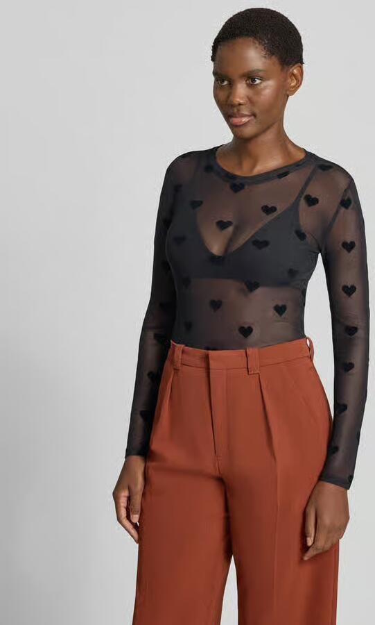 Vero Moda Slim Fit shirt met lange mouwen met ronde hals model 'LOVA' - Foto 3