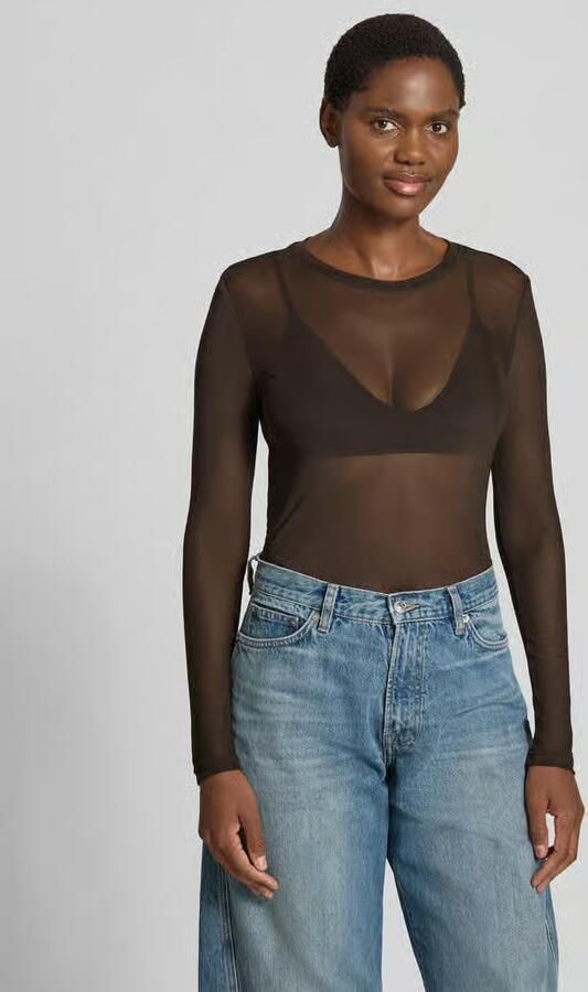 Vero Moda Slim Fit shirt met lange mouwen met ronde hals model 'LOVA' - Foto 3