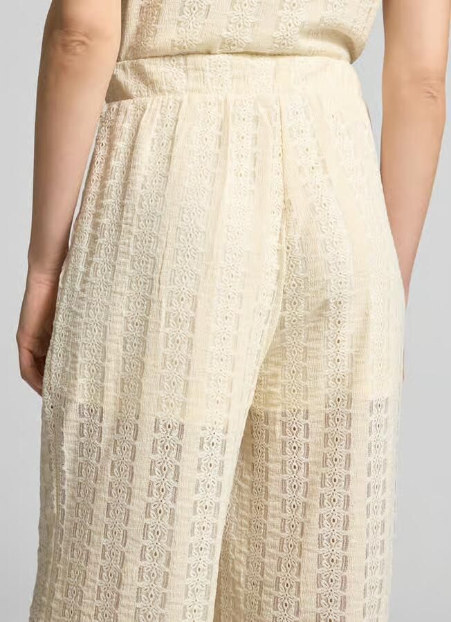 VERO MODA wide leg regular waist casual broek broderie ecru - Foto 3