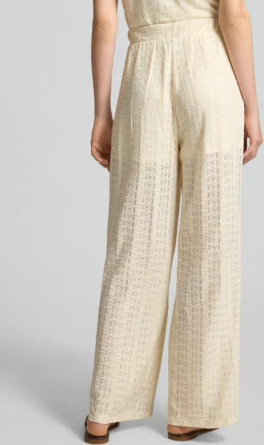 VERO MODA wide leg regular waist casual broek broderie ecru - Foto 6