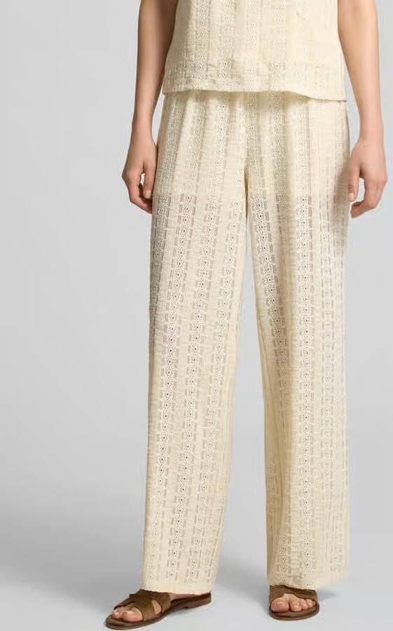 VERO MODA wide leg regular waist casual broek broderie ecru - Foto 5