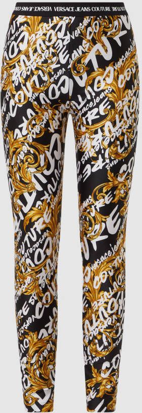 Versace Jeans Couture Fuseaux fantasia barocca e logo all over banda logata in vita donna 73Hac101-Js110 Nero Oro Zwart Dames